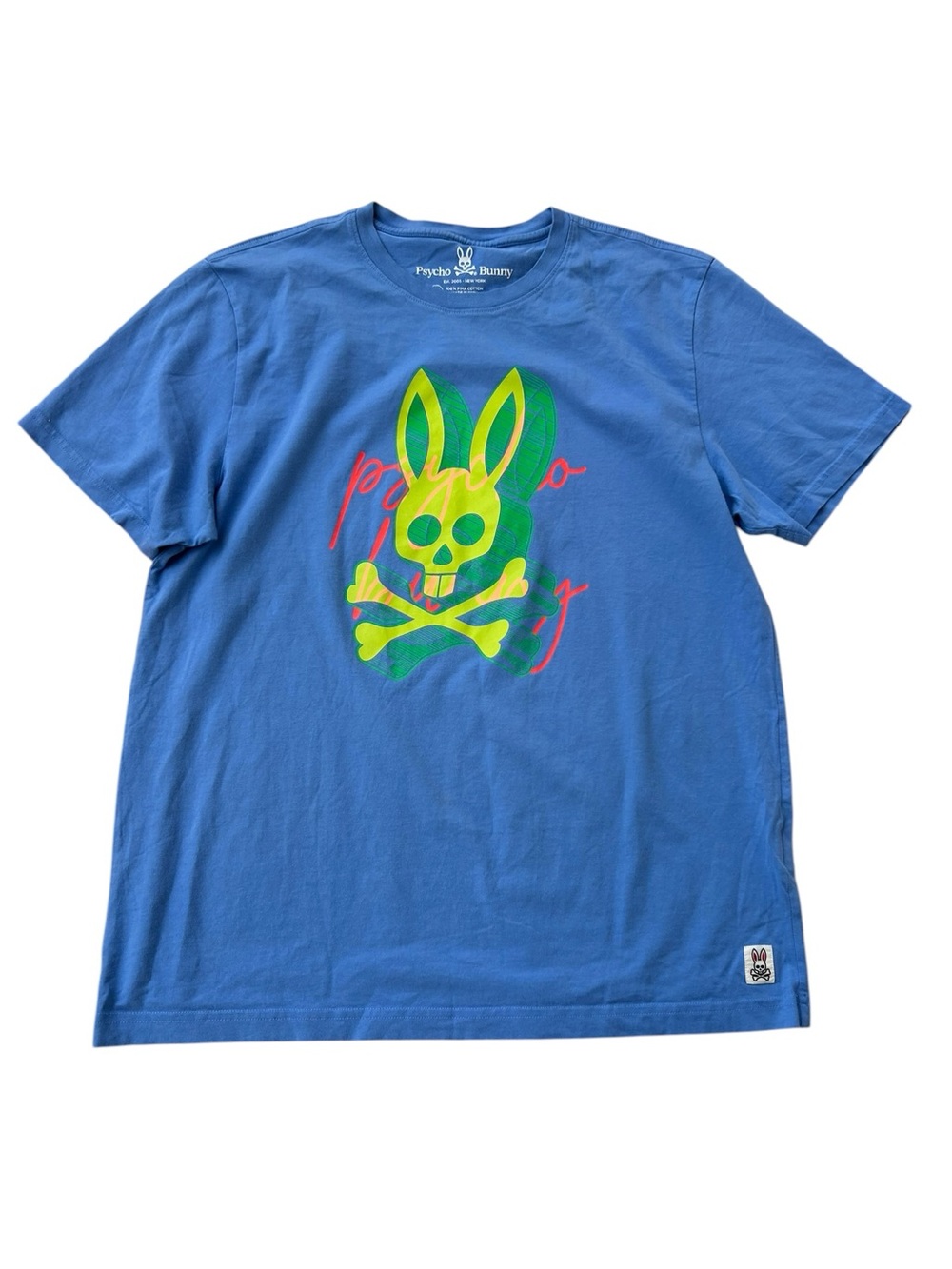 Psycho Bunny Graphic Crew Neck T Shirt Men's Blue 100% Pima Cotton XL Size 7